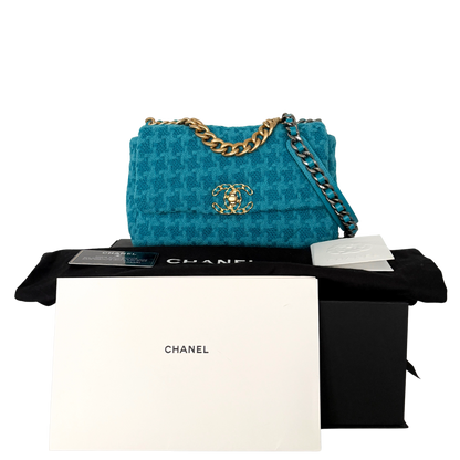 Chanel 19 Schultertasche Tweed Blau Fullset / neuwertig Chanel