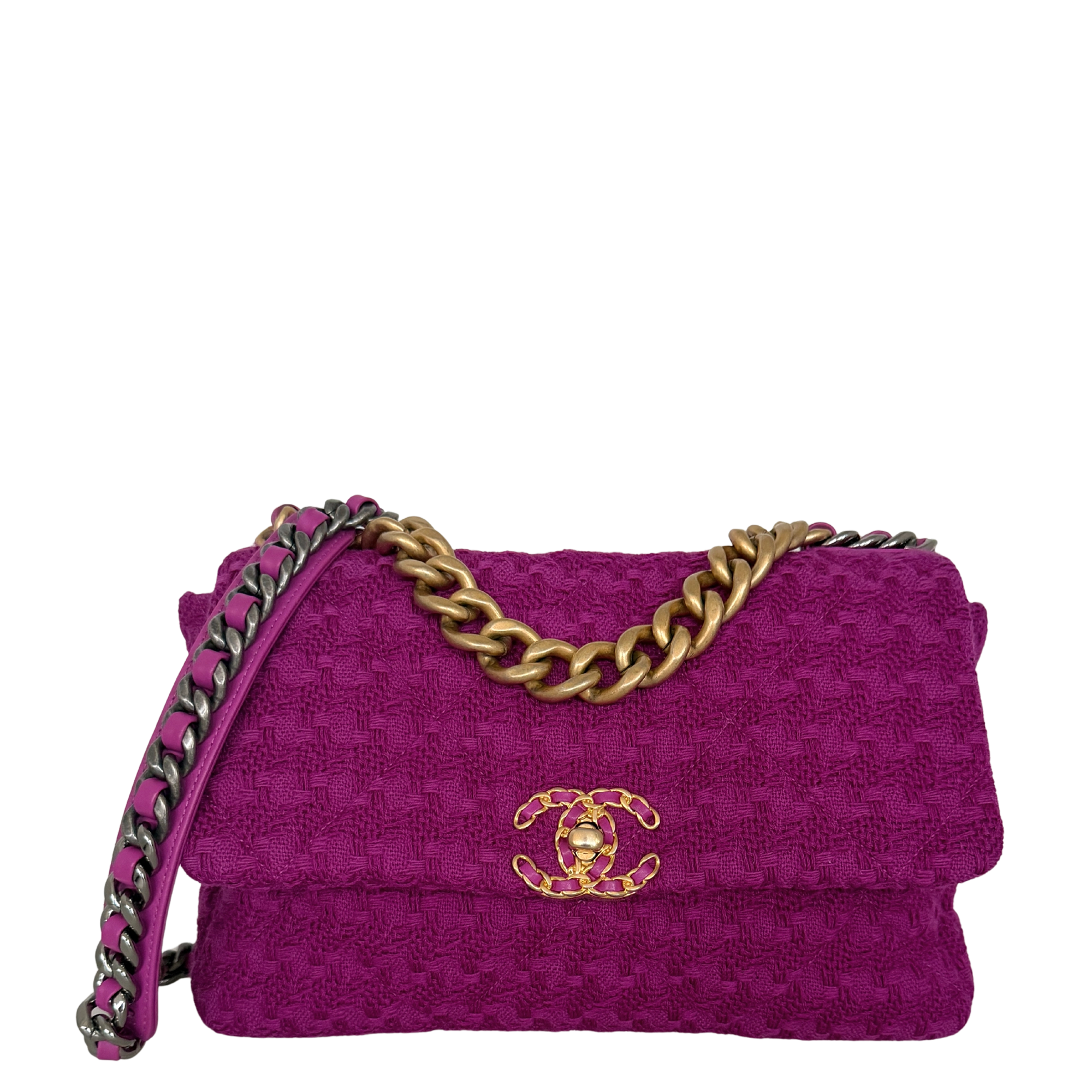 Chanel 19 Flap Bag Tweed Medium lila / neuwertig Chanel