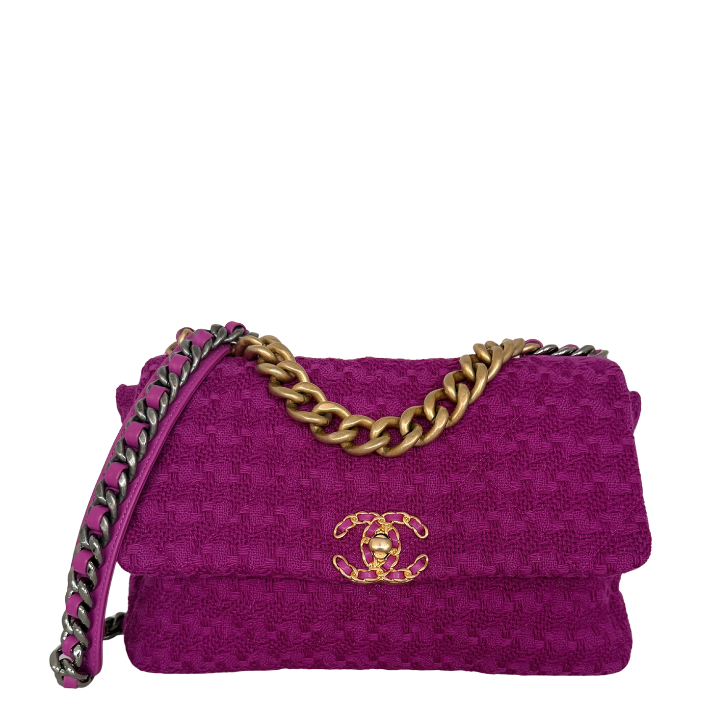 Chanel 19 Flap Bag Tweed Medium lila / neuwertig Chanel