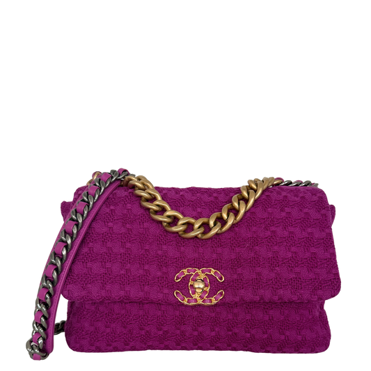 Chanel 19 Flap Bag Tweed Medium lila / neuwertig Chanel
