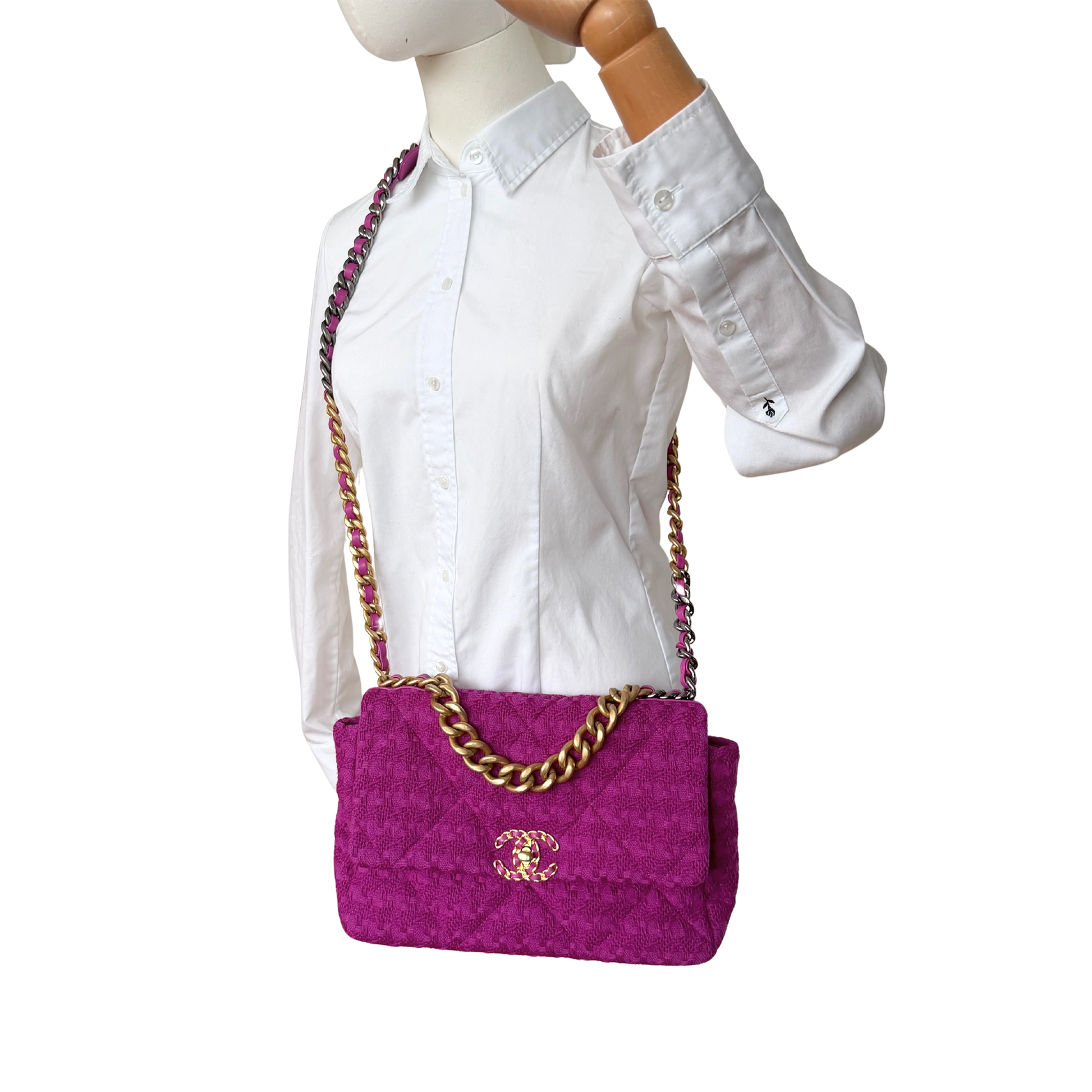 Chanel 19 Flap Bag Tweed Medium lila / neuwertig Chanel