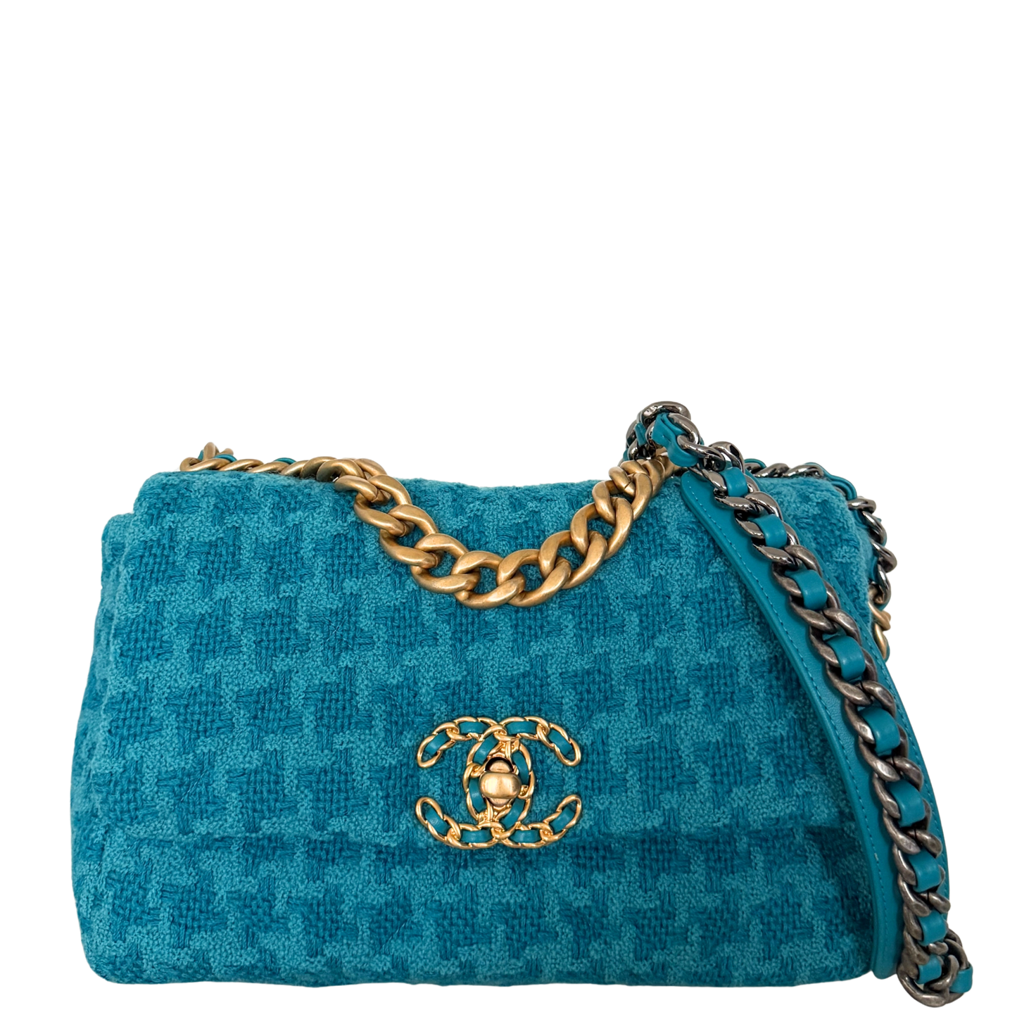 Chanel 19 Schultertasche Tweed Blau Fullset / neuwertig Chanel