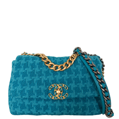 Chanel 19 Schultertasche Tweed Blau Fullset / neuwertig Chanel