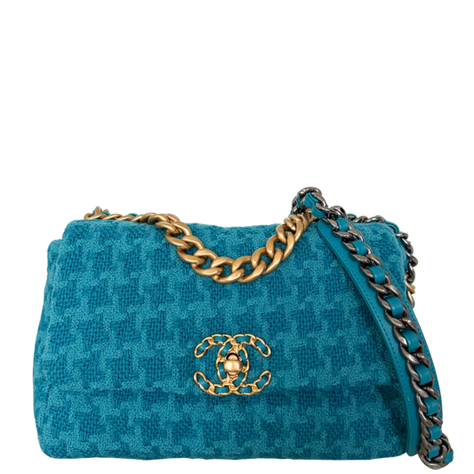Chanel 19 Schultertasche Tweed Blau Fullset / neuwertig Chanel