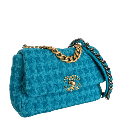 Chanel 19 Schultertasche Tweed Blau Fullset / neuwertig Chanel
