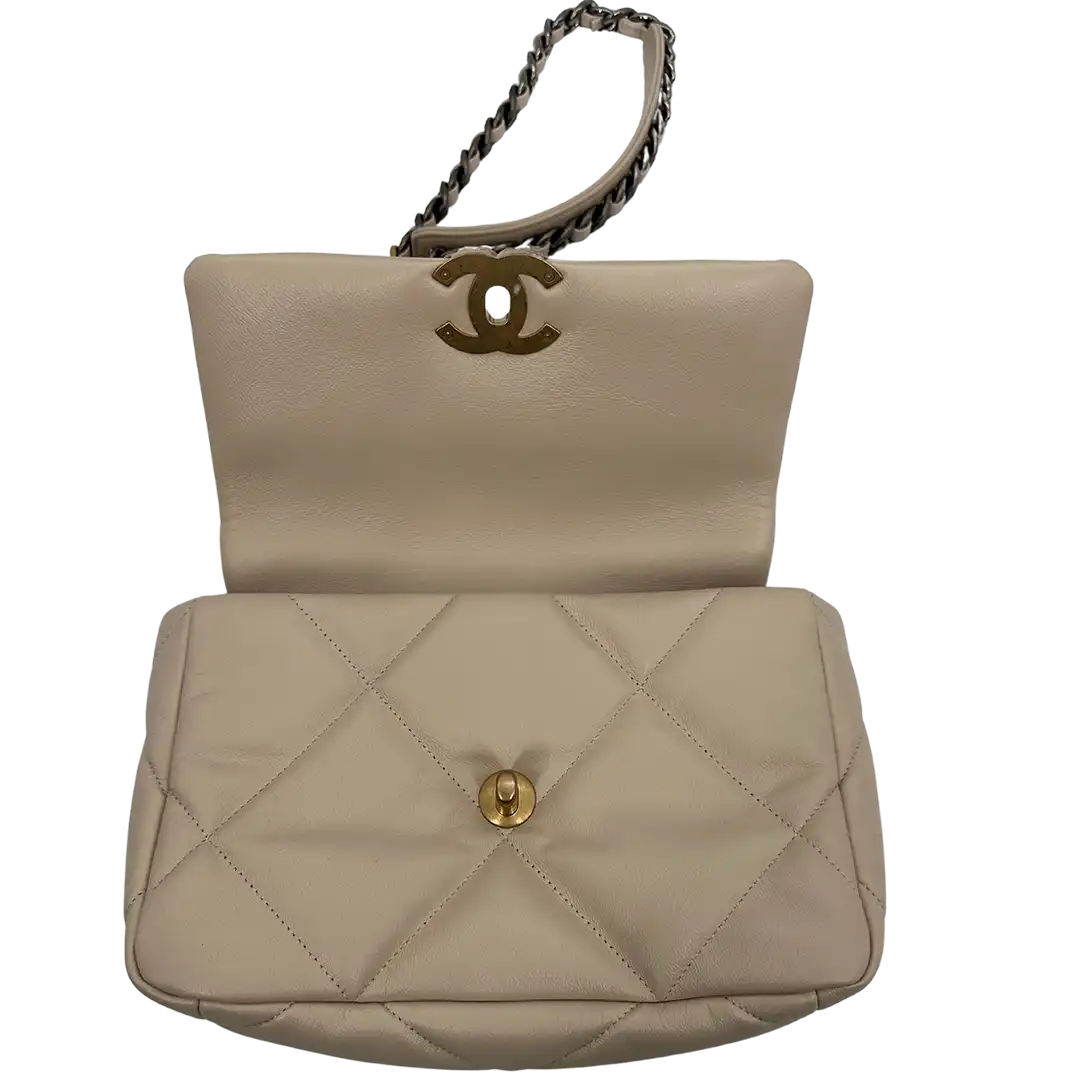 Chanel 19 Flap Bag Small Tasche Lammleder beige neuwertig Echtheitscheck