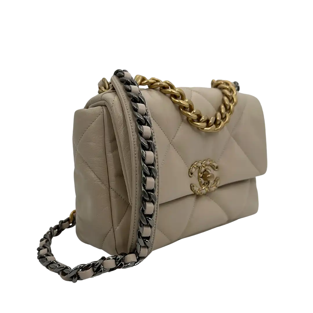 Chanel 19 Flap Bag Small Tasche Lammleder beige /  neuwertig Chanel