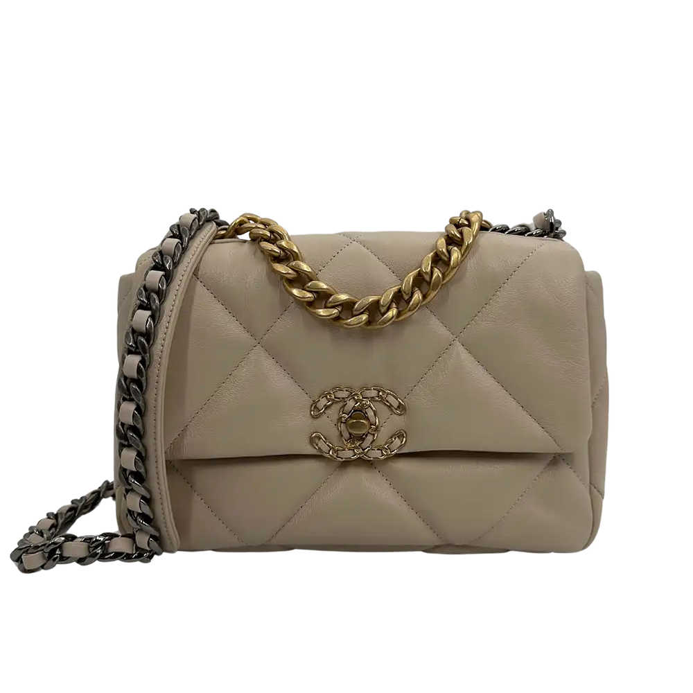 Chanel 19 Flap Bag Small Tasche Lammleder beige /  neuwertig Chanel