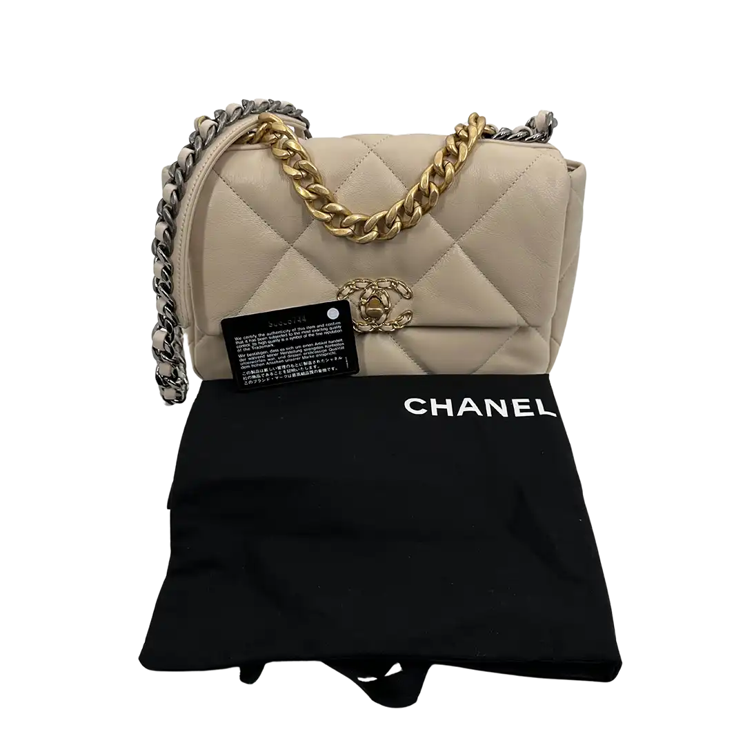 Chanel 19 Flap Bag Small Tasche Lammleder beige neuwertig Echtheitscheck