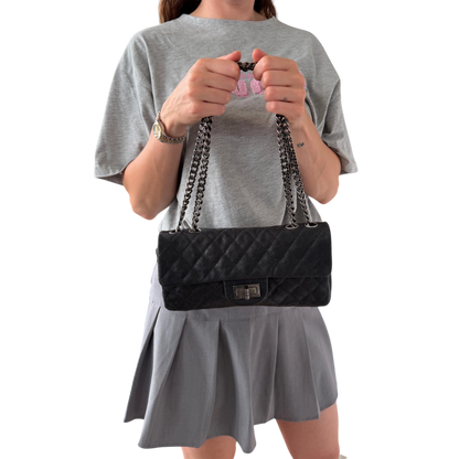 Chanel 2.55 Reissue East-West Flap Kaviarleder Grau, Ruthenium / neuwertig Chanel