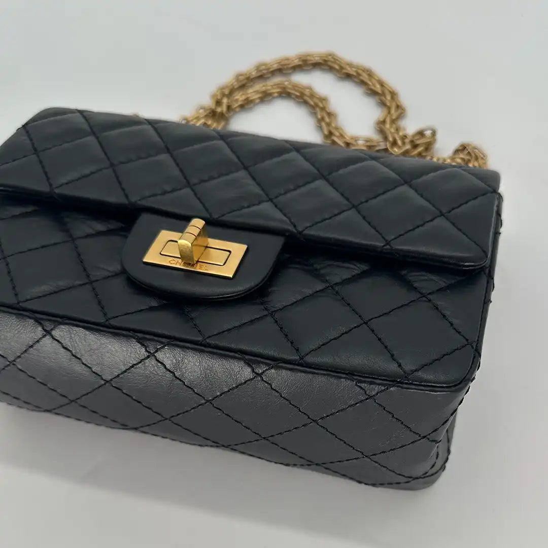 Chanel 2.55 Mini Tasche Kalbsleder in Vintage Optik schwarz / neuwertig Chanel