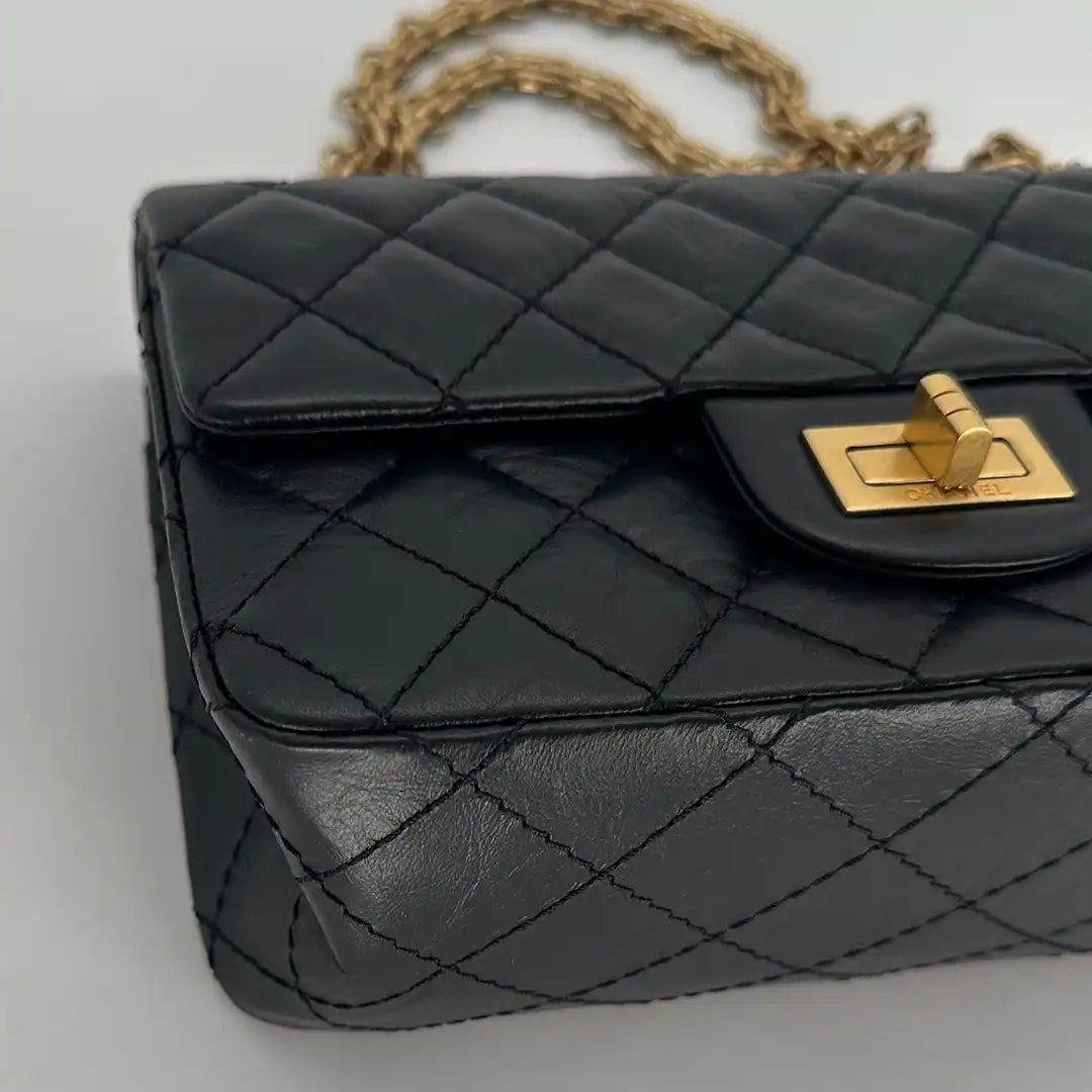 Chanel 2.55 Mini Tasche Kalbsleder in Vintage Optik schwarz / neuwertig Chanel