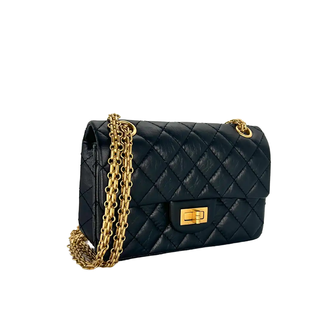 Chanel 2.55 Mini Tasche Kalbsleder in Vintage Optik schwarz / neuwertig Chanel