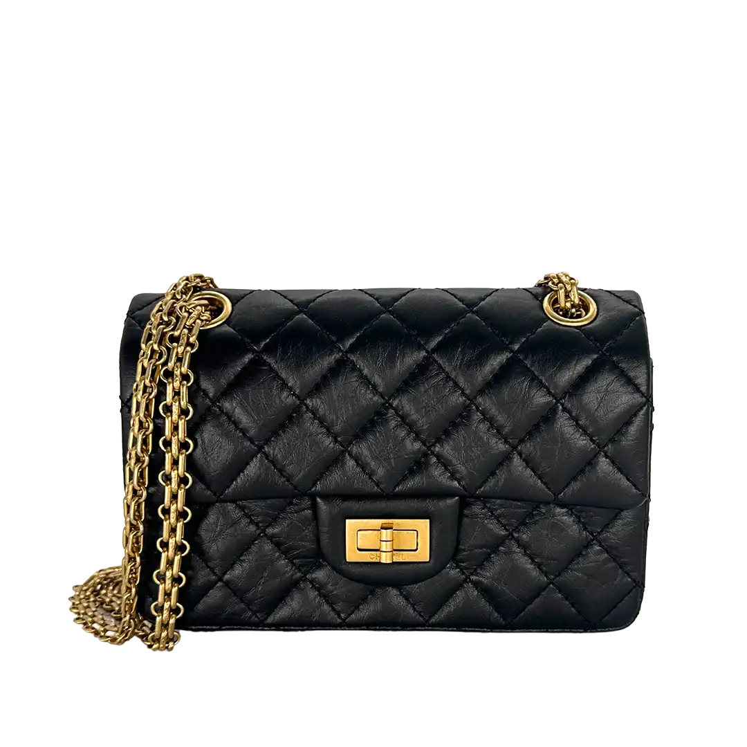 Chanel 2.55 Mini Tasche Kalbsleder in Vintage Optik schwarz / neuwertig Chanel