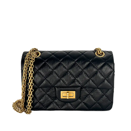 Chanel 2.55 Mini Tasche Kalbsleder in Vintage Optik schwarz / neuwertig Chanel