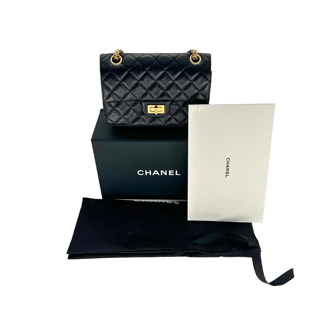 Chanel 2.55 Mini Tasche Kalbsleder in Vintage Optik schwarz / neuwertig Chanel