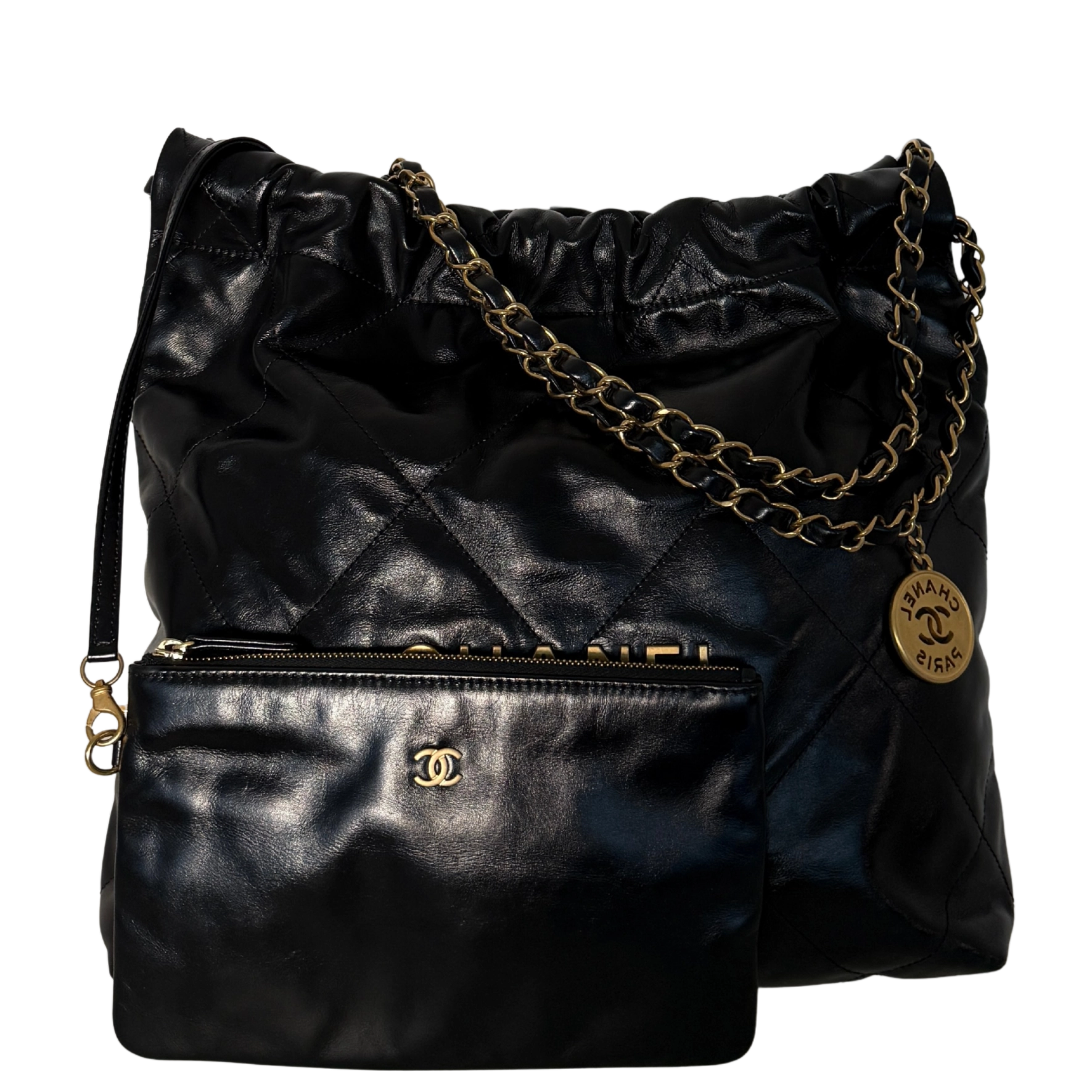 Chanel 22 kleine Hobo Bag Schwarz goldene Hardware Fullset / sehr gut Chanel