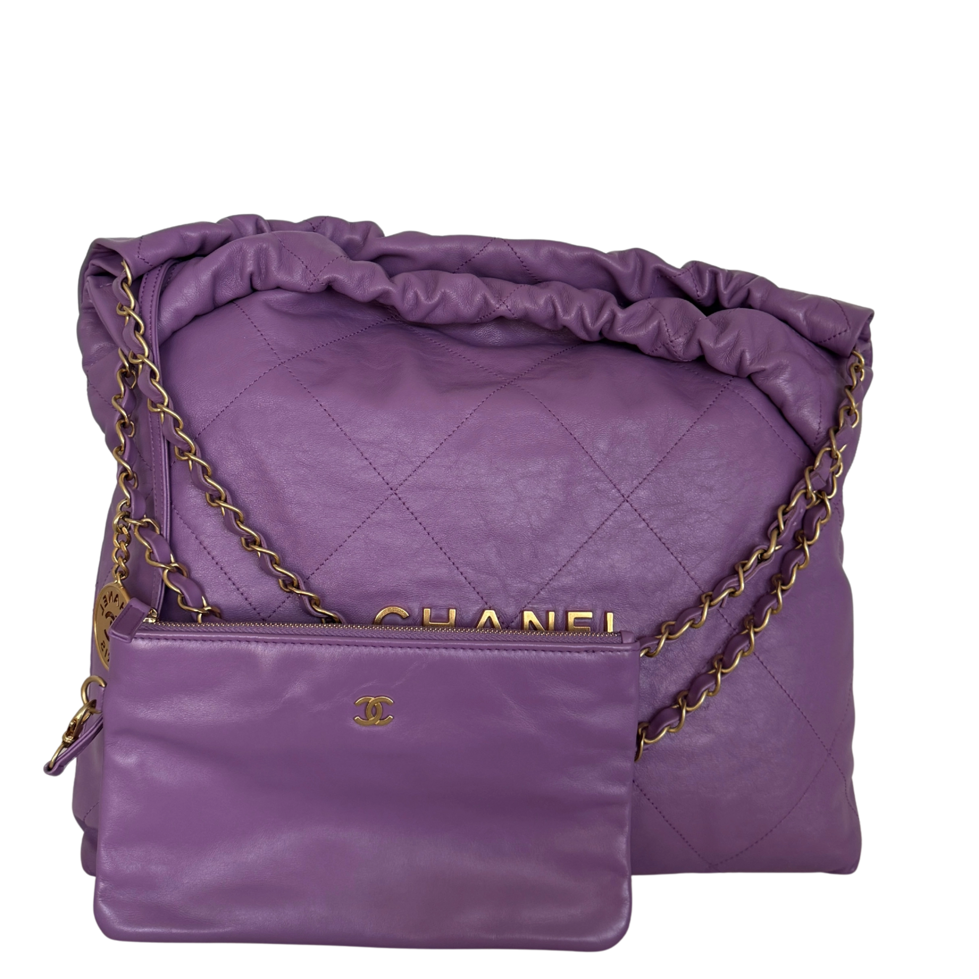 Chanel 22 mittelgroße Hobo Bag aus Kalbsleder Flieder goldene Hardware / sehr gut Chanel