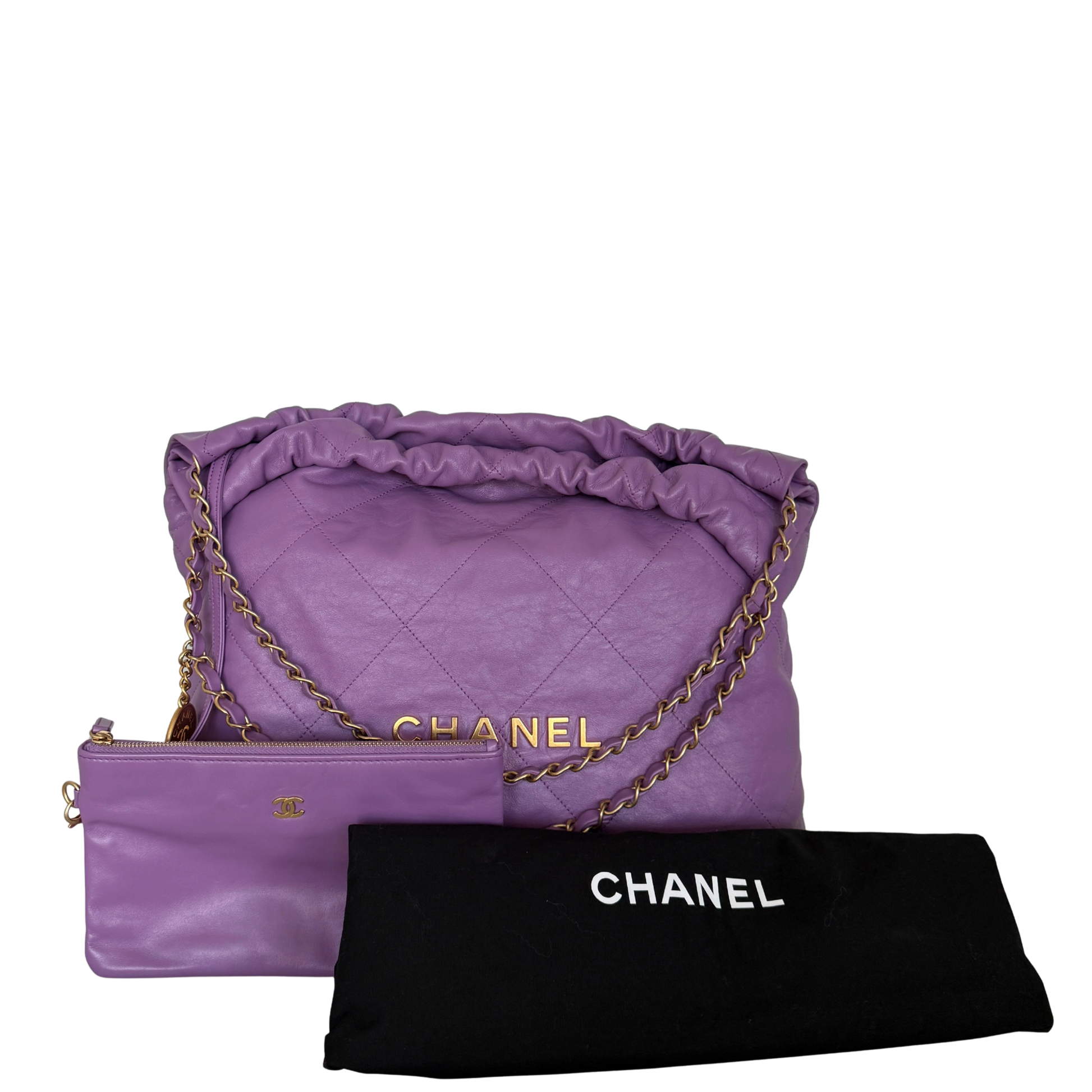 Chanel 22 mittelgroße Hobo Bag aus Kalbsleder Flieder goldene Hardware / sehr gut Chanel