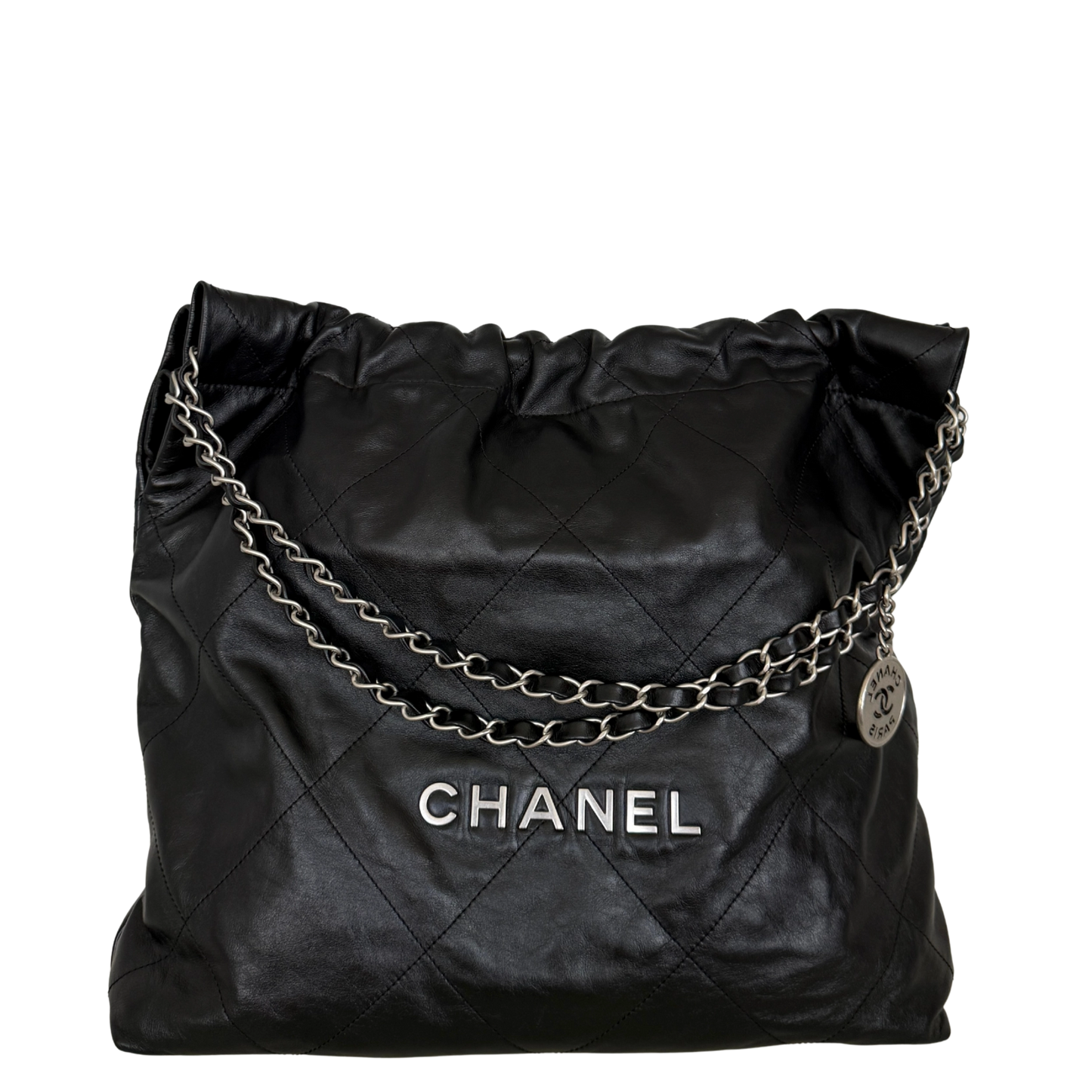 Chanel 22 mittelgroße Hobobag aus Kalbsleder Schwarz silberne Hardware / neuwertig Chanel