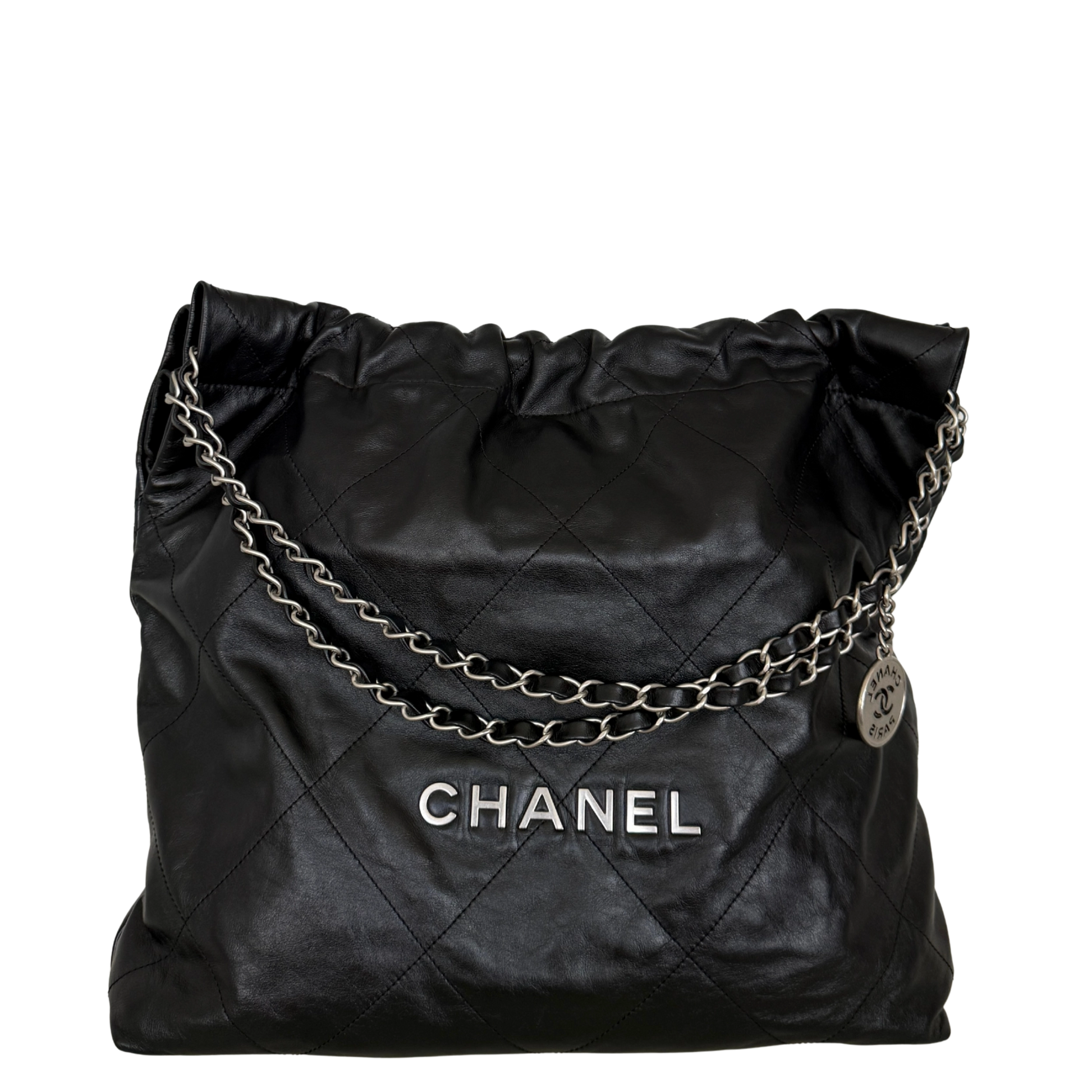 Chanel 22 mittelgroße Hobobag aus Kalbsleder Schwarz silberne Hardware / neuwertig Chanel