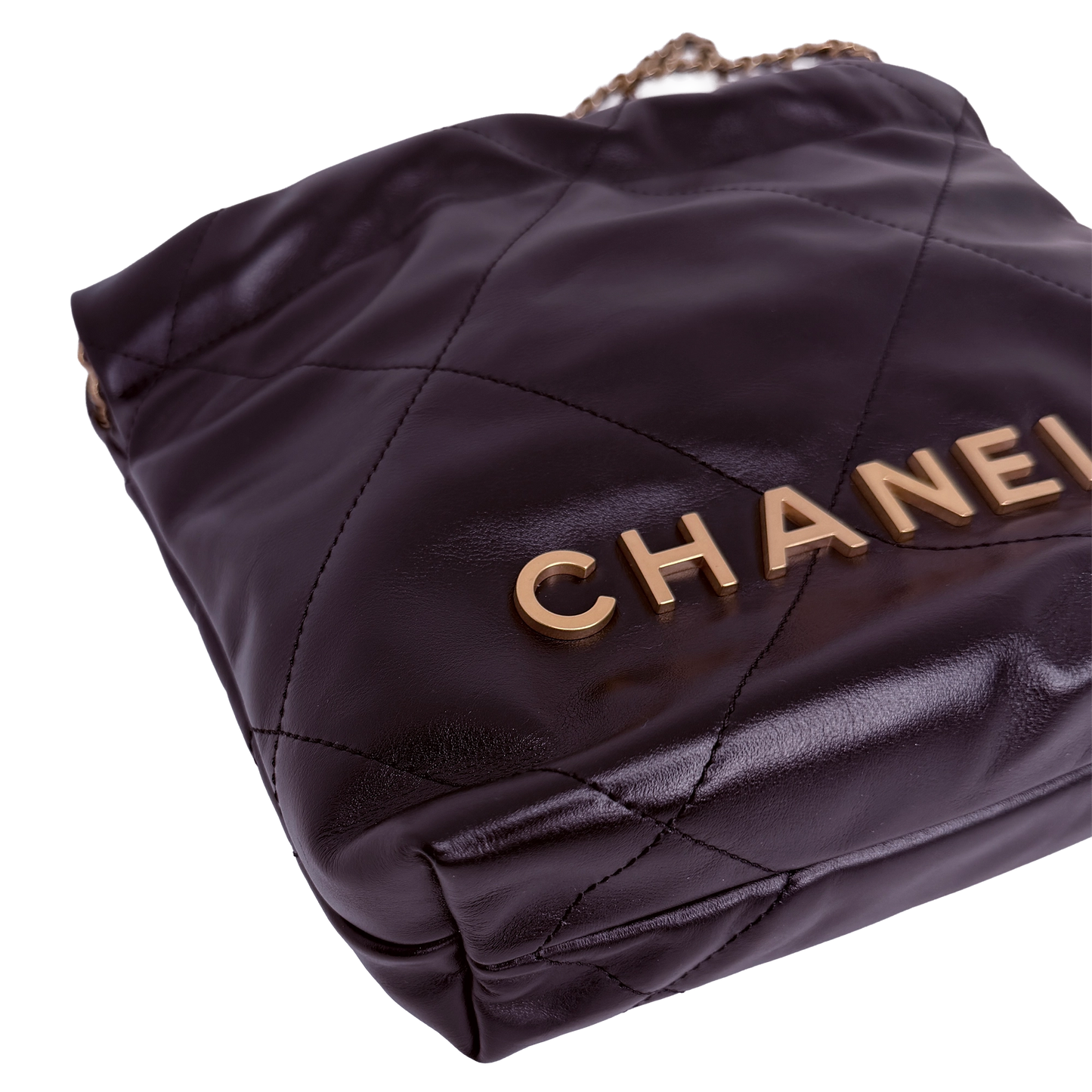 Chanel 22 klein Schwarz glänzenedes Kalbsleder GHW Fullset / neuwertig Chanel