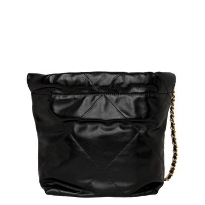 Chanel 22 klein Schwarz glänzenedes Kalbsleder GHW Fullset / neuwertig Chanel