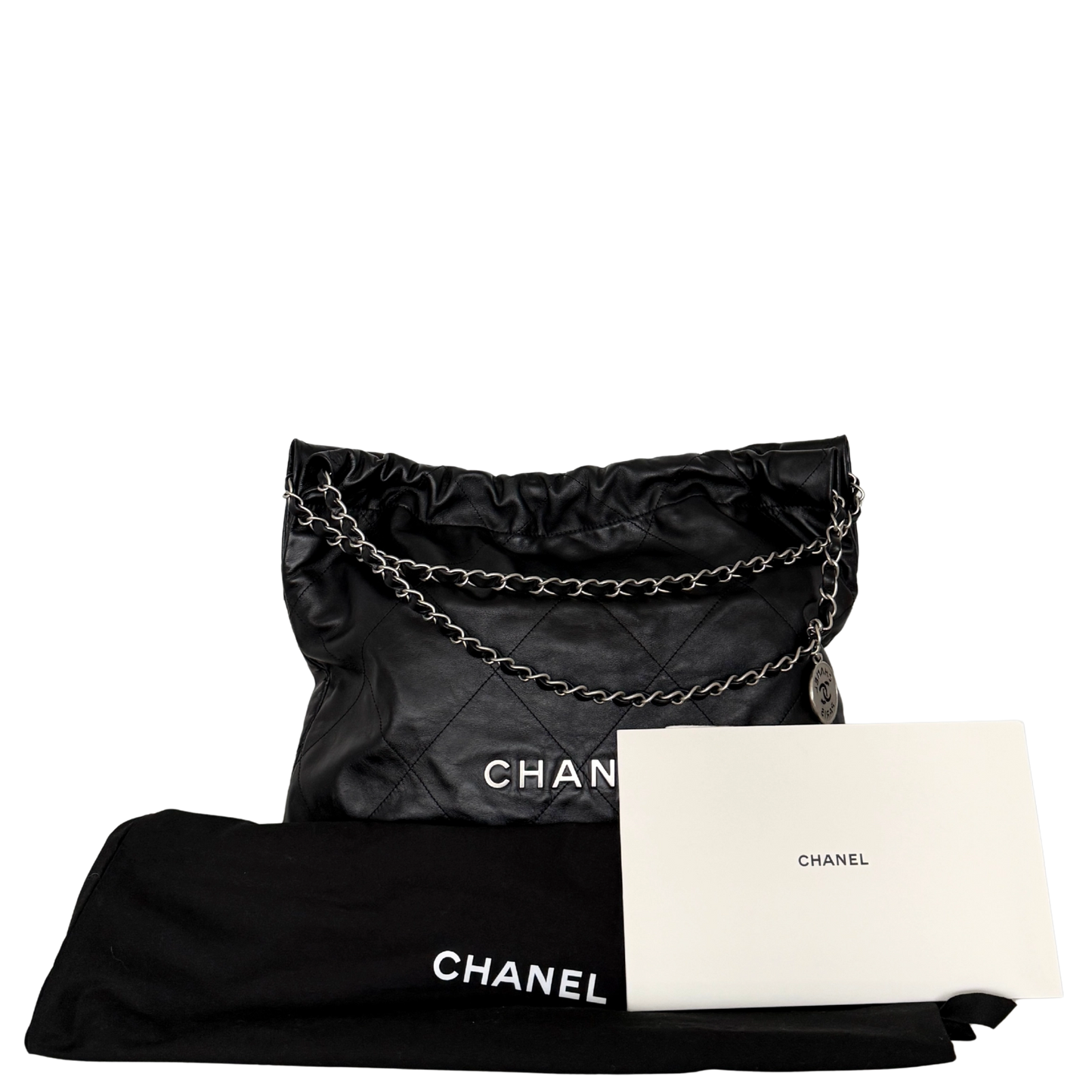 Chanel 22 mittelgroße Hobo Bag Schwarz silberne Hardware / sehr gut Chanel