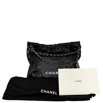 Chanel 22 mittelgroße Hobo Bag Schwarz silberne Hardware / sehr gut Chanel