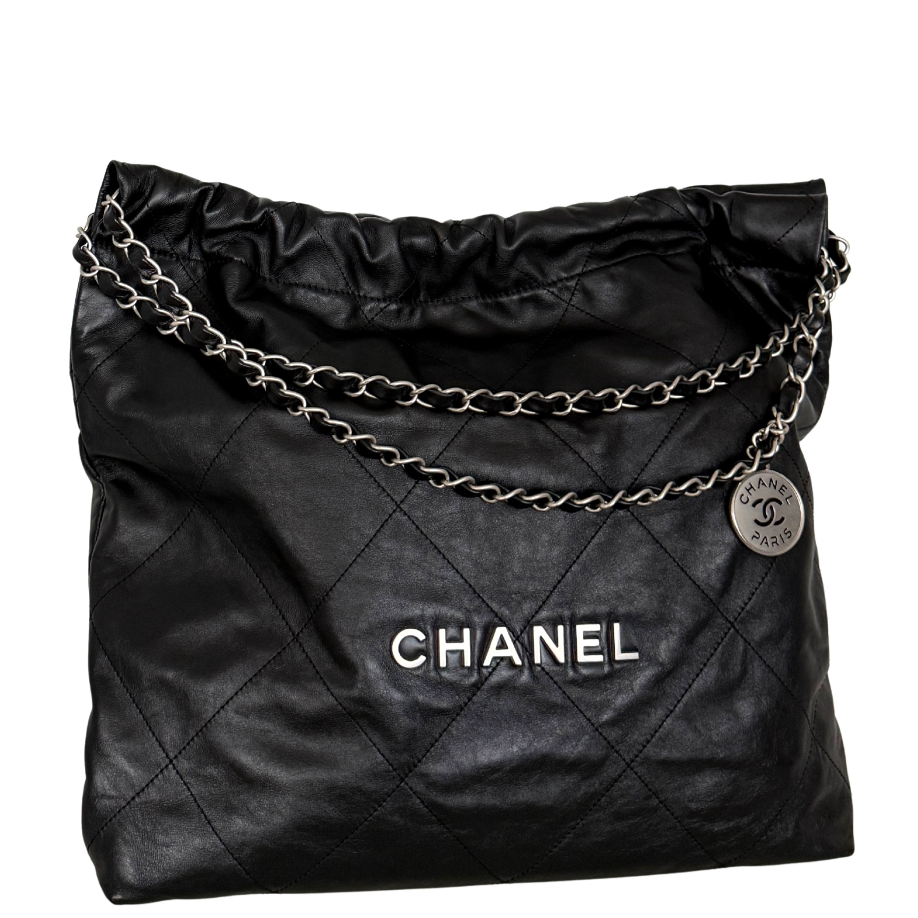 Chanel 22 mittelgroße Hobo Bag Schwarz silberne Hardware / sehr gut Chanel