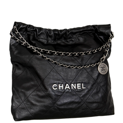 Chanel 22 mittelgroße Hobo Bag Schwarz silberne Hardware / sehr gut Chanel