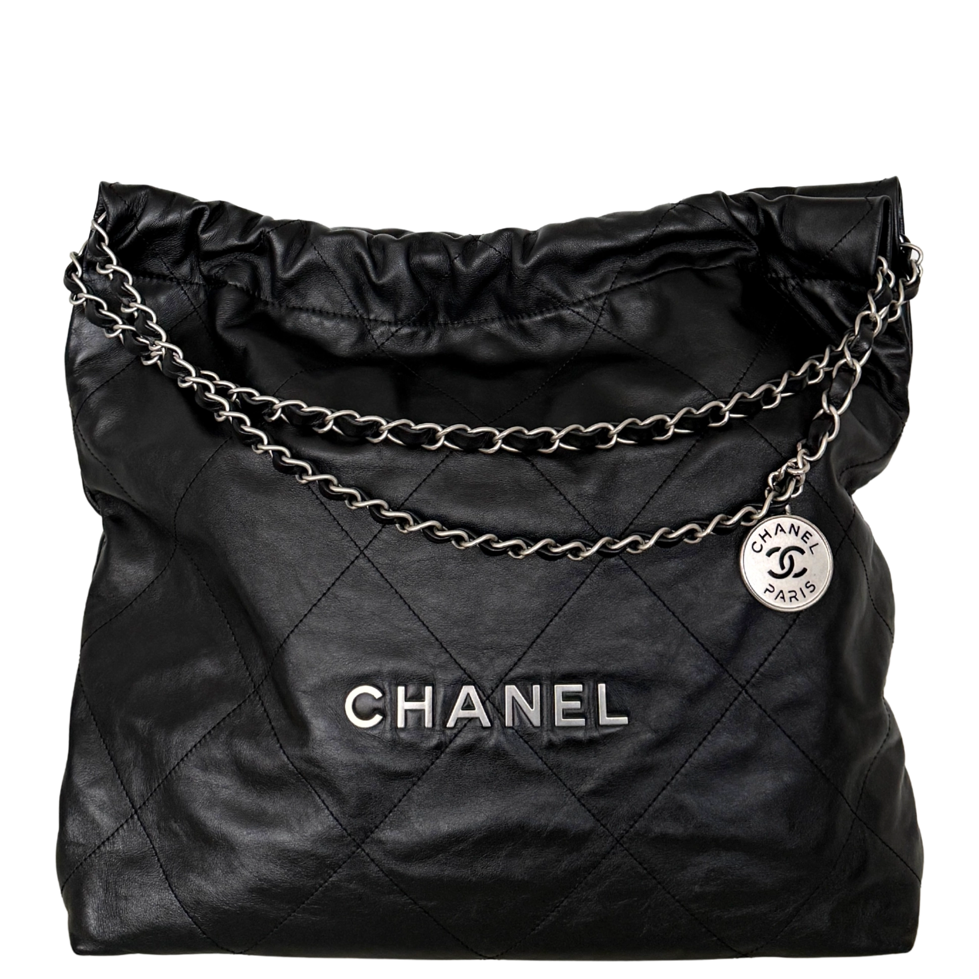 Chanel 22 mittelgroße Hobo Bag Schwarz silberne Hardware / sehr gut Chanel