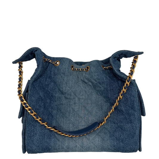 Chanel 25 Medium Handbag Washed Denim Blau Gold Hobo Tasche Chanel