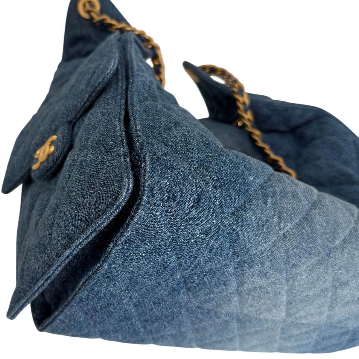 Chanel 25 Medium Handbag Washed Denim Blau Gold Hobo Tasche Chanel