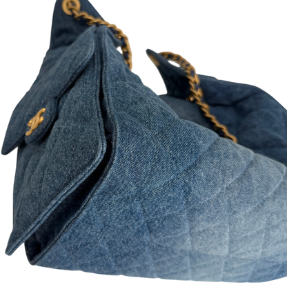 Chanel 25 Medium Handbag Washed Denim Blau Gold Hobo Tasche Chanel