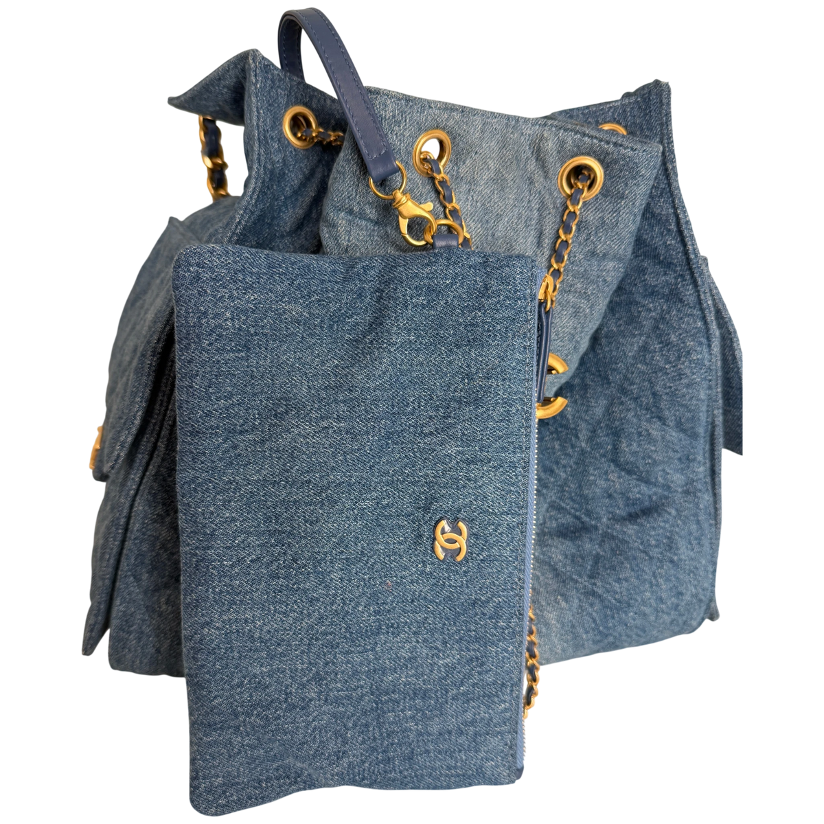 Chanel 25 Medium Handbag Washed Denim Blau Gold Hobo Tasche Chanel