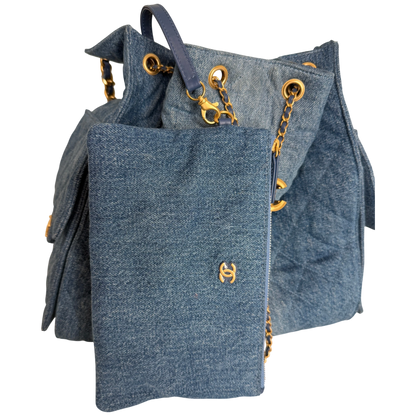 Chanel 25 Medium Handbag Washed Denim Blau Gold Hobo Tasche Chanel