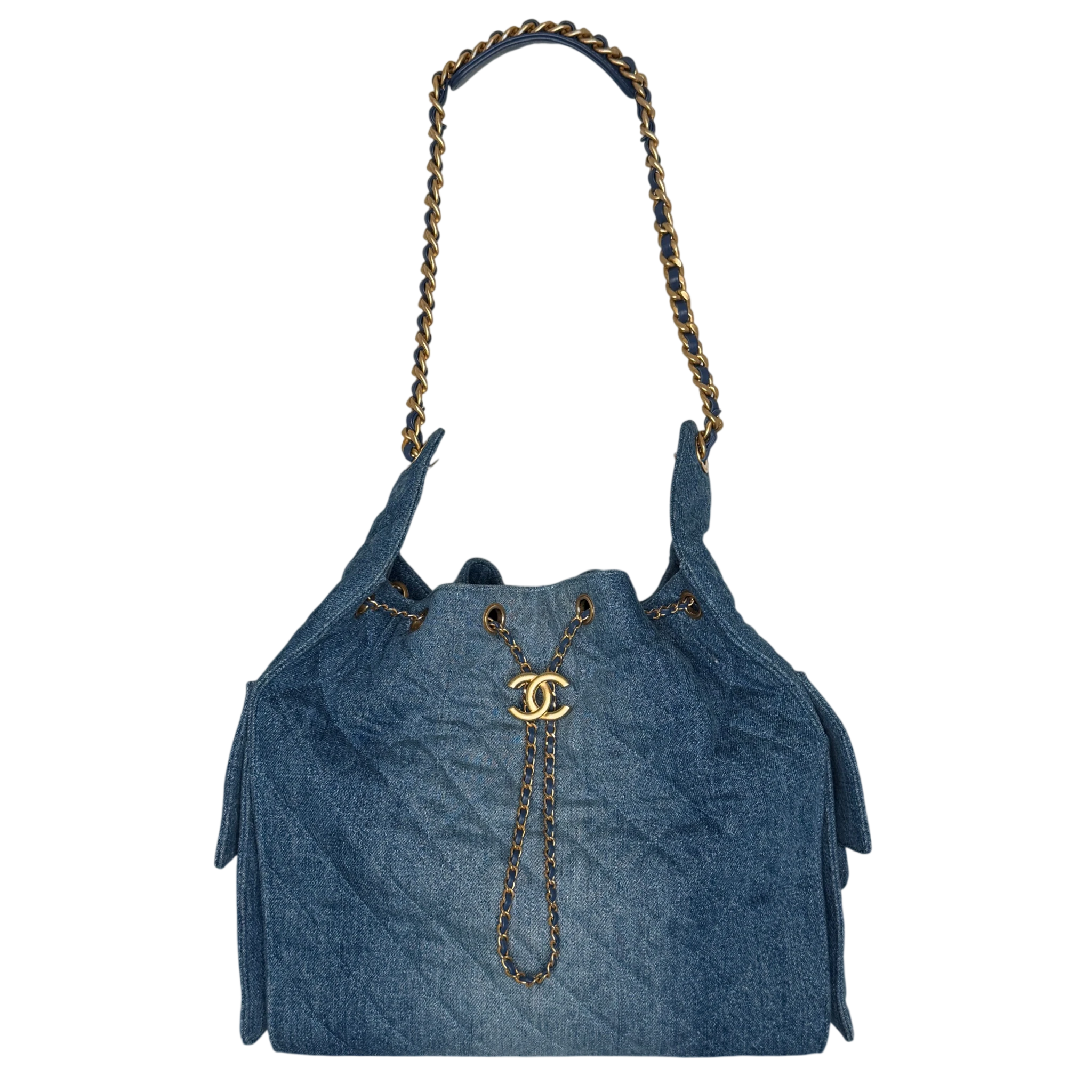 Chanel 25 Medium Handbag Washed Denim Blau Gold Hobo Tasche Chanel
