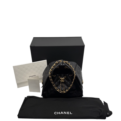 Chanel 25 Kleine Tasche Kaviarleder Schwarz Hardware Gold gealtert