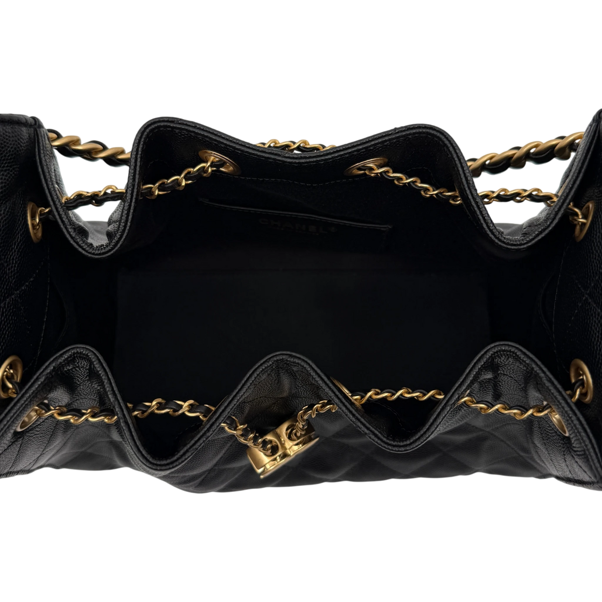 Chanel 25 Kleine Tasche Kaviarleder Schwarz Hardware Gold gealtert