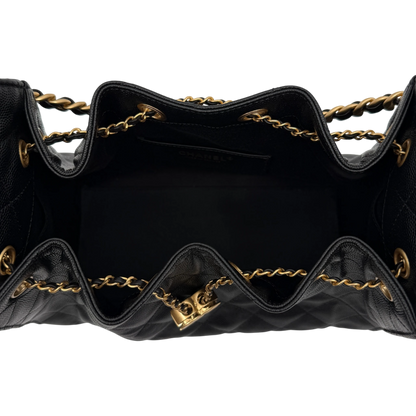 Chanel 25 Kleine Tasche Kaviarleder Schwarz Hardware Gold gealtert