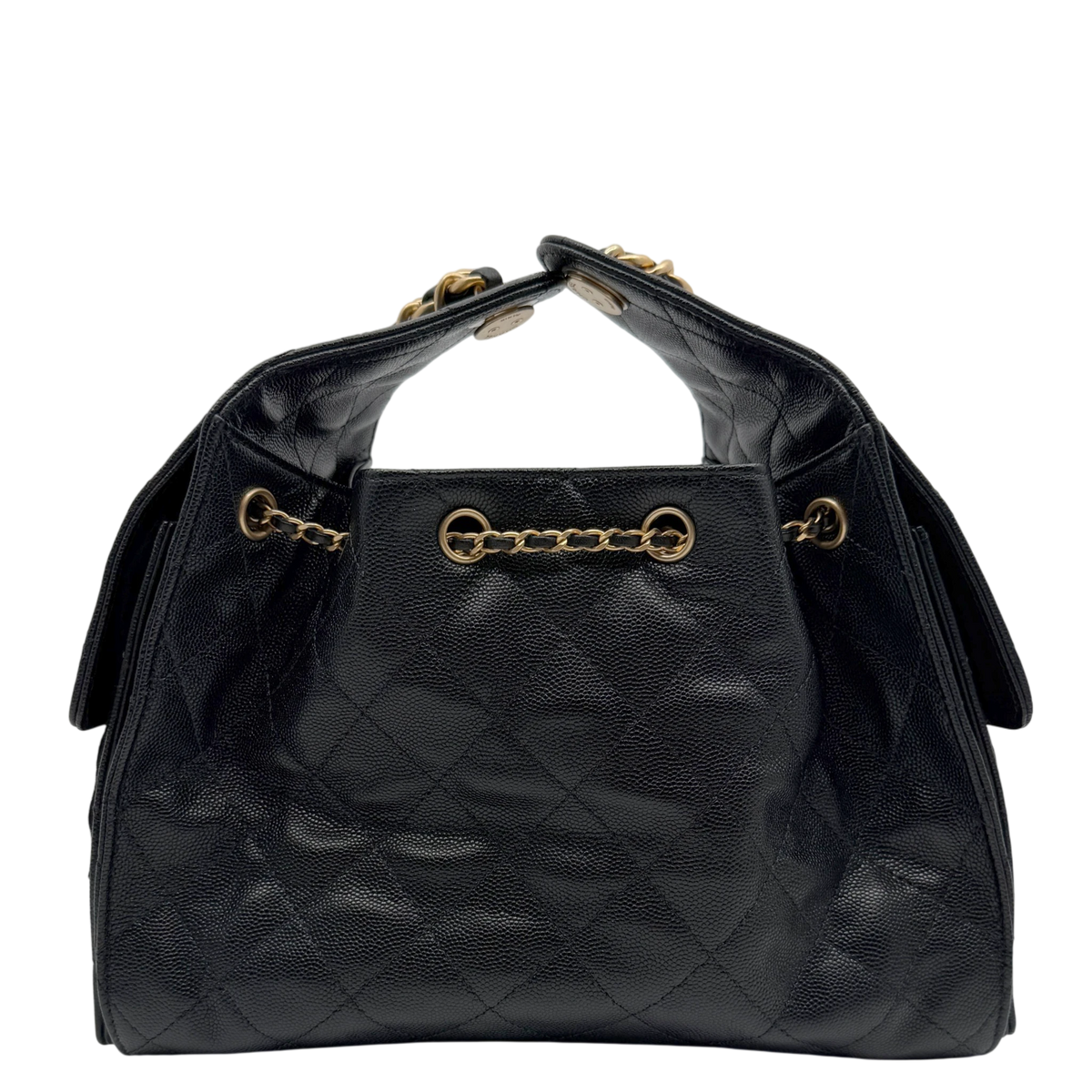 Chanel 25 Kleine Tasche Kaviarleder Schwarz Hardware Gold gealtert
