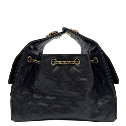 Chanel 25 Kleine Tasche Kaviarleder Schwarz Hardware Gold gealtert