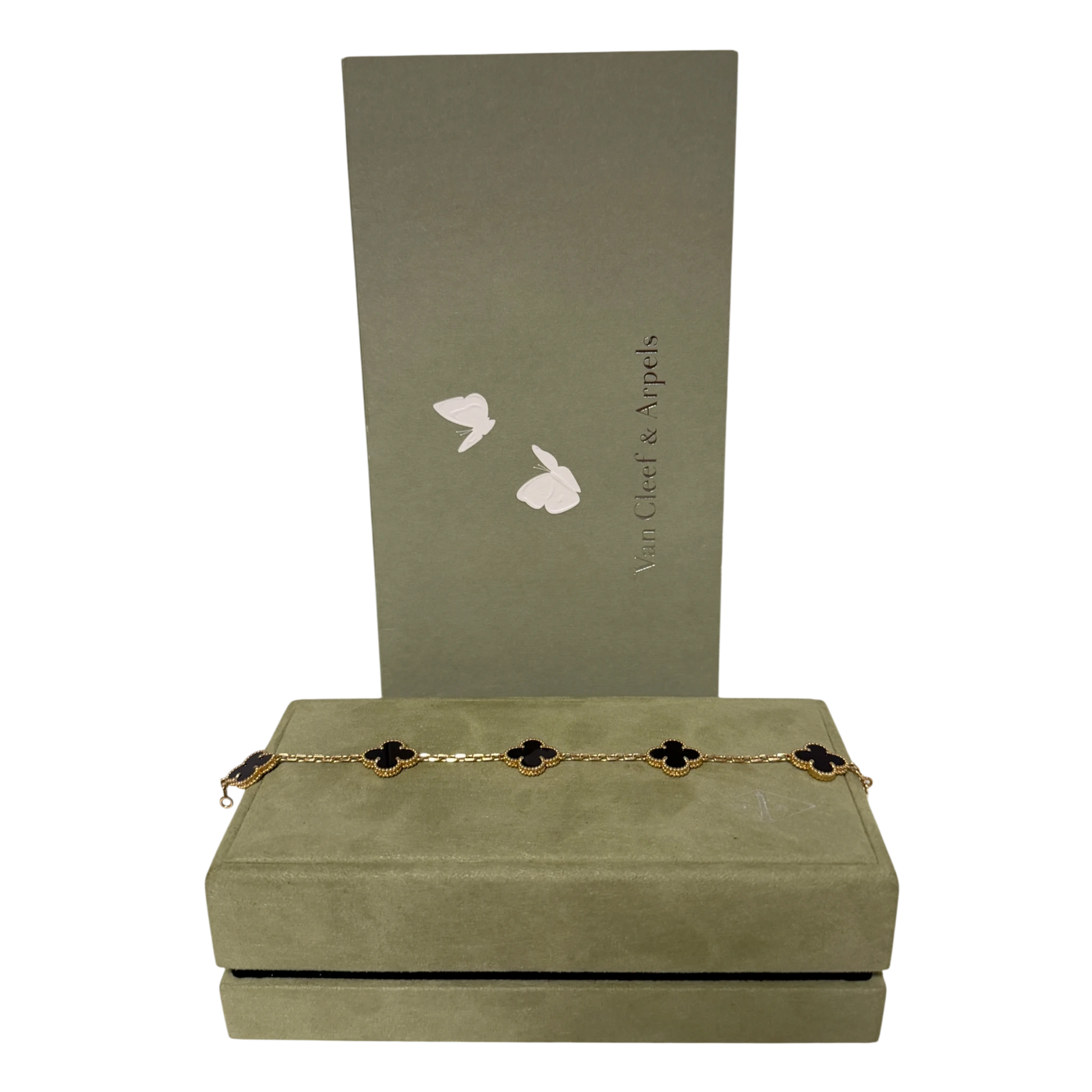 Van Cleef Vintage Alhambra 5 Motive 18 Karat Gelbgold, Onyx Fullset / sehr gut Van Cleef & Arpels