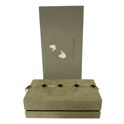 Van Cleef Vintage Alhambra 5 Motive 18 Karat Gelbgold, Onyx Fullset / sehr gut Van Cleef & Arpels
