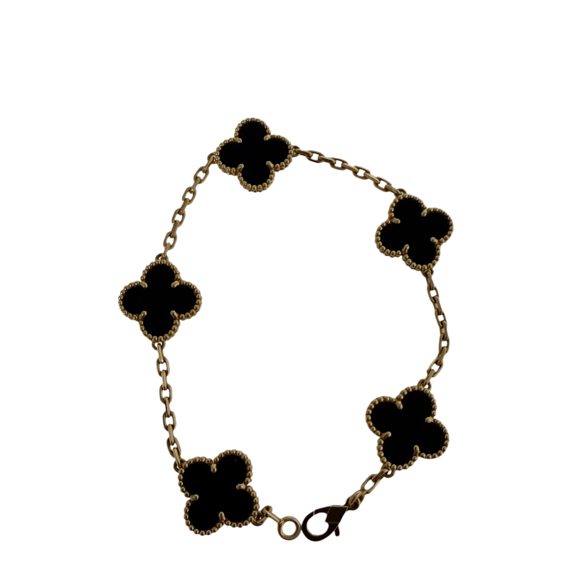 Van Cleef Vintage Alhambra 5 Motive 18 Karat Gelbgold, Onyx Fullset / sehr gut Van Cleef & Arpels