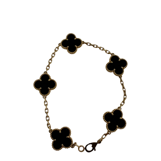 Van Cleef Vintage Alhambra 5 Motive 18 Karat Gelbgold, Onyx Fullset / sehr gut Van Cleef & Arpels