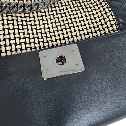 Chanel Boy Tasche Groß Lammleder / Rattan Schwarz / Beige Chanel