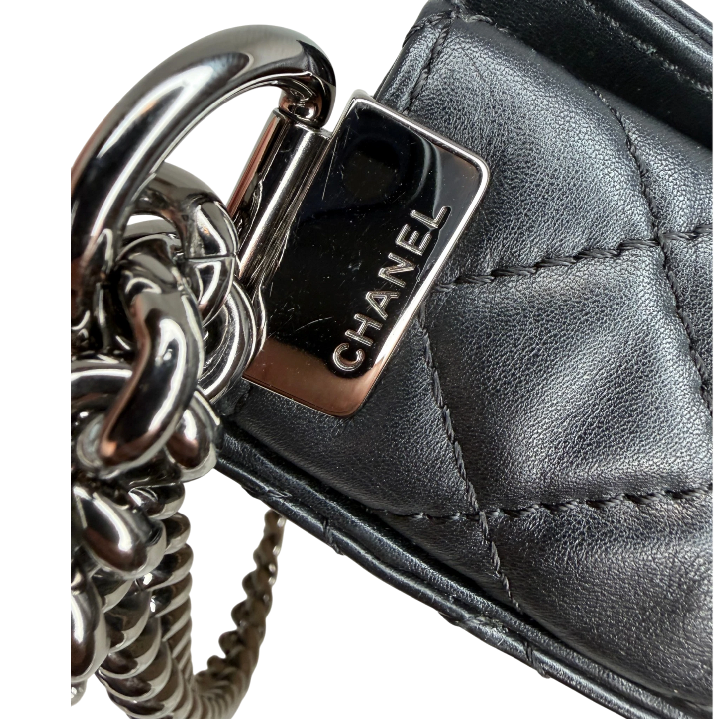 Chanel Boy Tasche Groß Lammleder / Rattan Schwarz / Beige Chanel