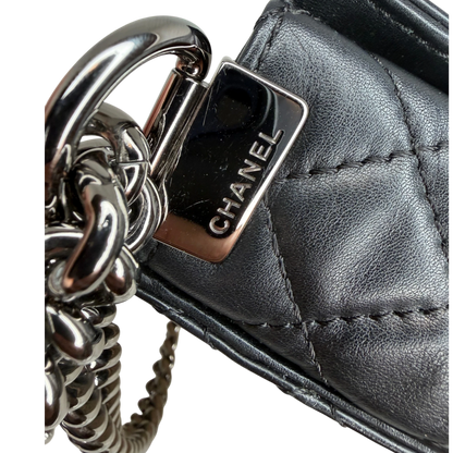 Chanel Boy Tasche Groß Lammleder / Rattan Schwarz / Beige Chanel